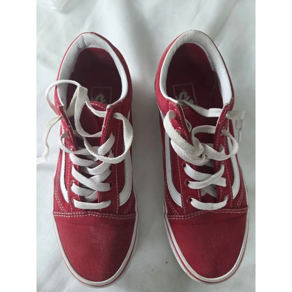 Red Vans Canvas Lace-Up Sneakers with White Stripe‎